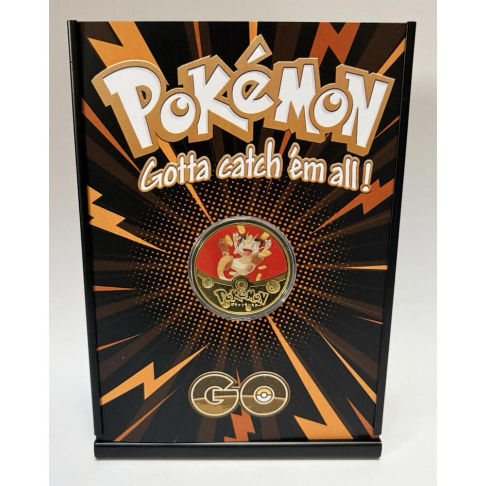 Pokemon GO | NEW 24k-Gold Plated Collectible Coin Display Stand & Case - Meowth